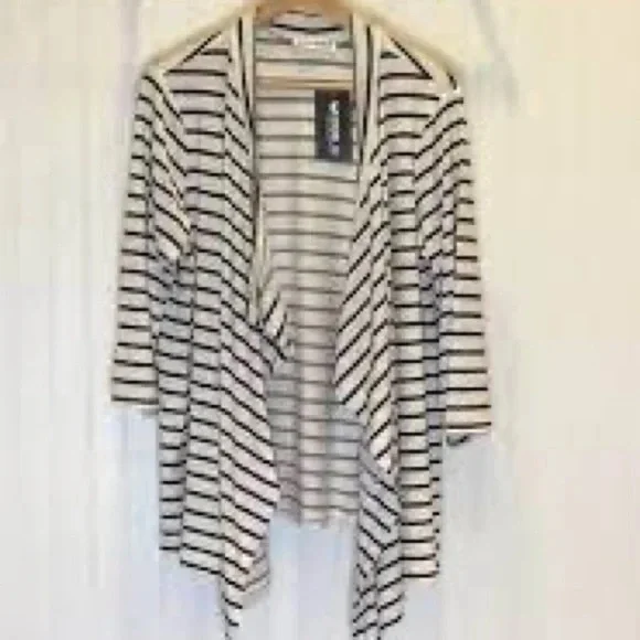 Doubleju | 3/4 Sleeve Striped Nautical Cardigan Sweater Plus Size - Picture 6 of 7